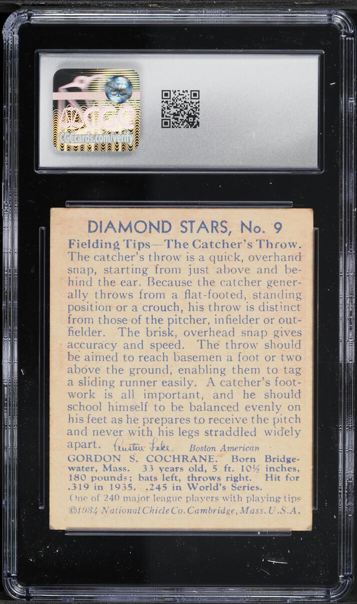 1934 Diamond Stars Mickey Cochrane #9 CGC 1.5 FR