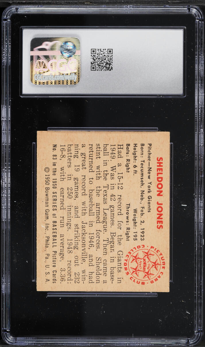 1950 Bowman Sheldon Jones #83 CGC 3 VG