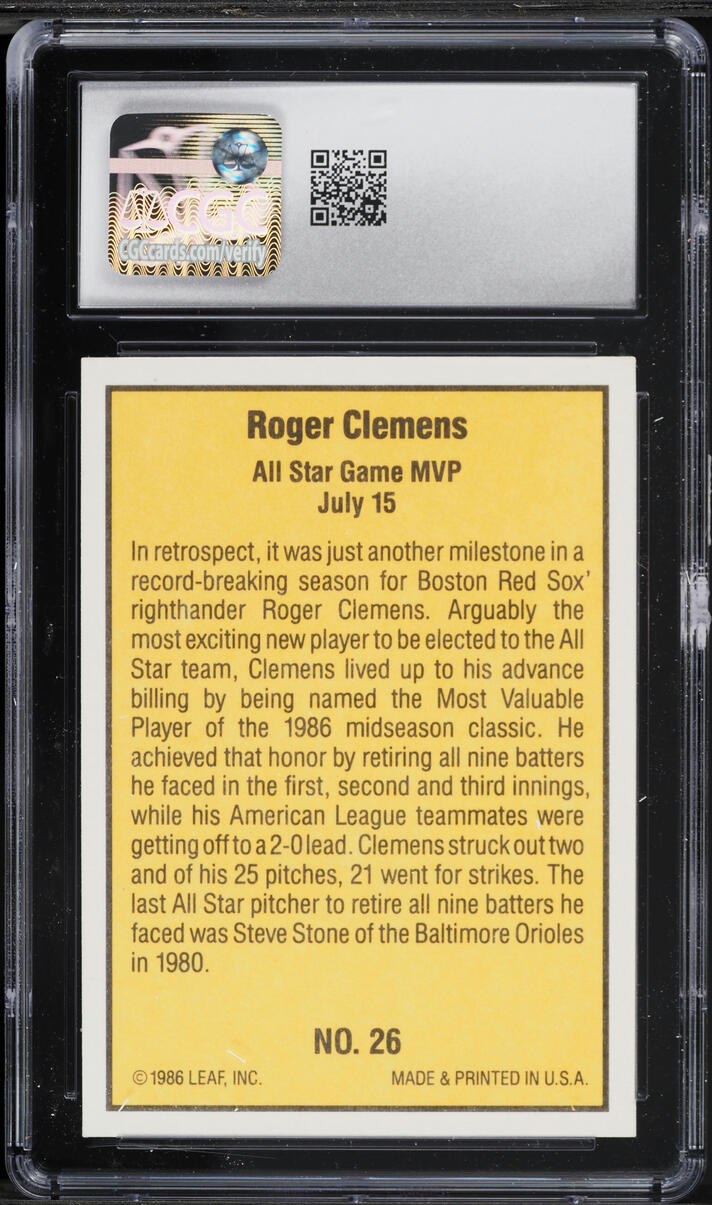 1986 Donruss Highlights Roger Clemens #26 CGC 9 MINT