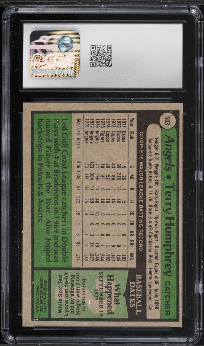 1979 Topps Terry Humphrey #503 CGC 10 GEM MINT
