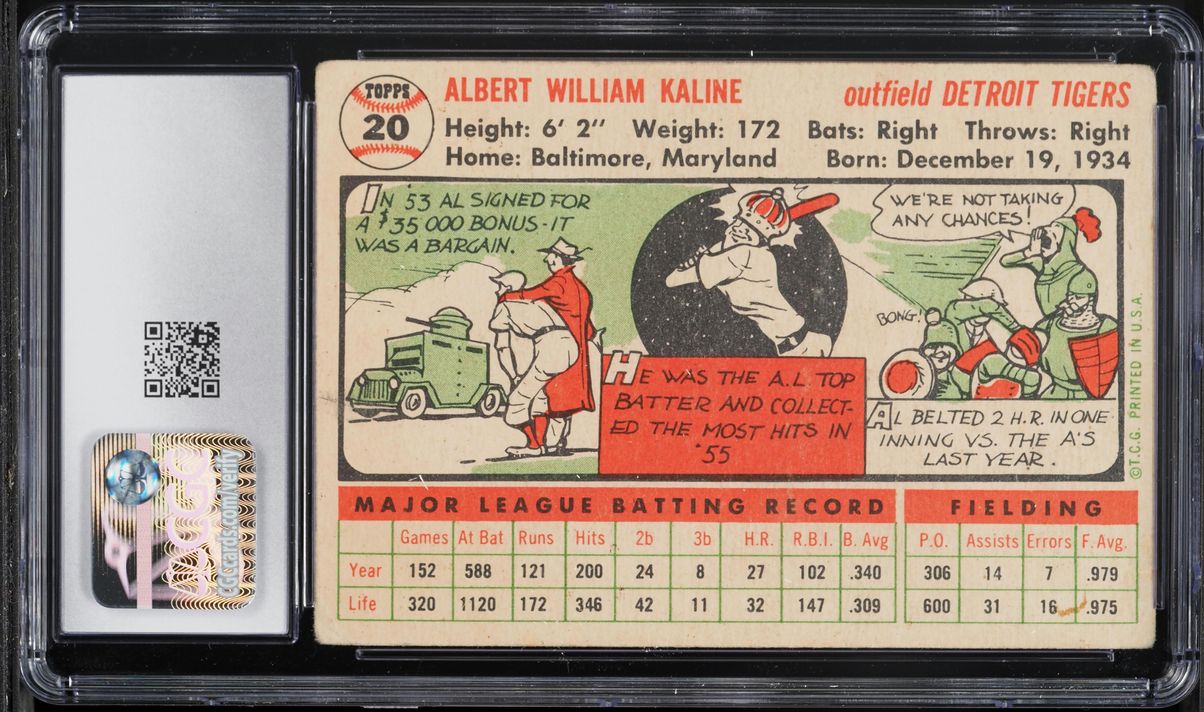 1956 Topps Al Kaline WHITE BACK #20 CGC 3.5 VG+