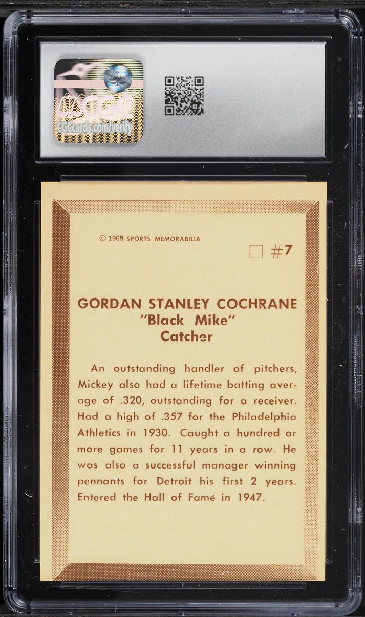 1968 Sports Memorabilia All Time Team Mickey Cochrane #7 CGC 7 NRMT