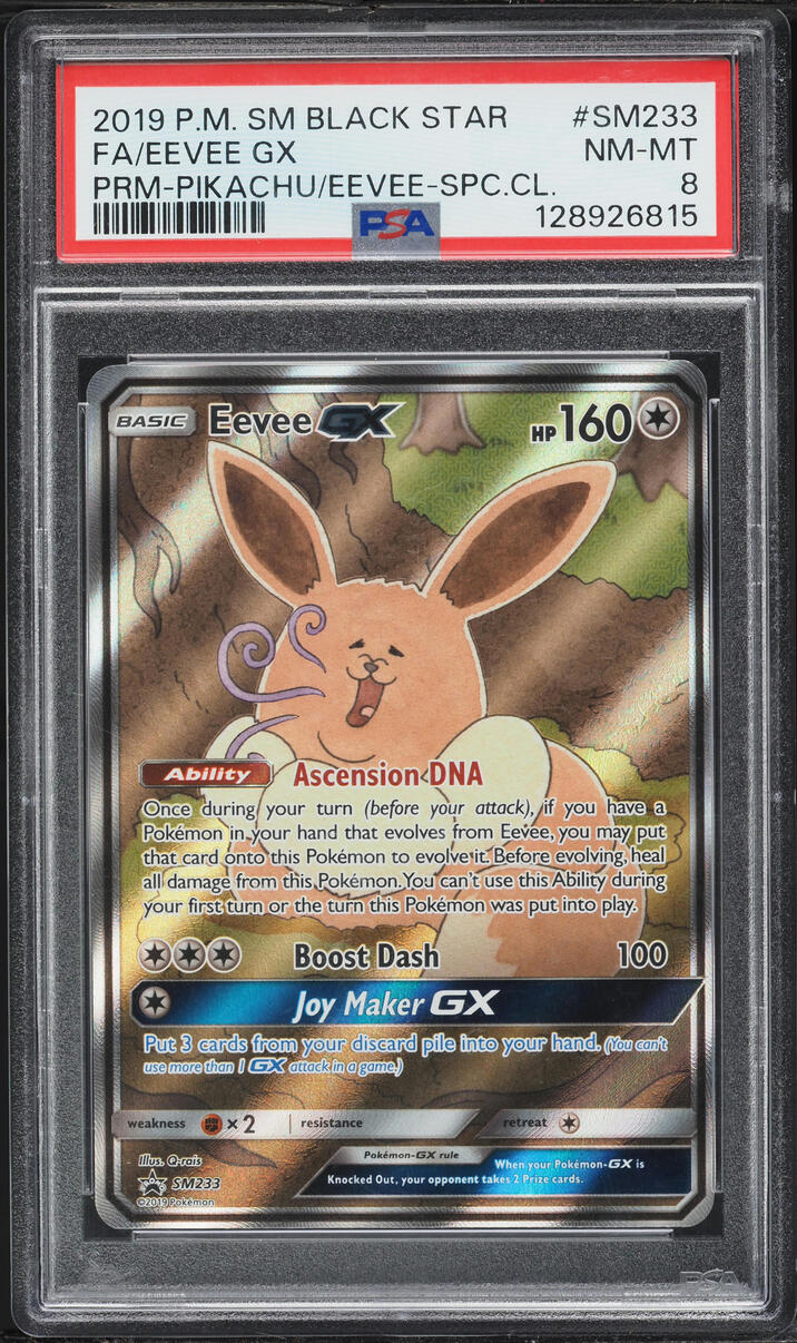 2019 Pokemon Sun & Moon Black Star Promo Special Collection Full Art Eevee GX #233 PSA 8 NM-MT
