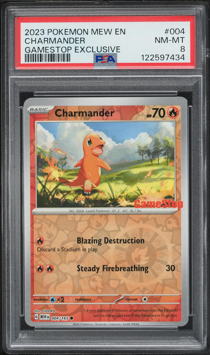 2023 Pokemon Sword & Shield Gamestop Exclusive Reverse Holo Charmander #4 PSA 8 NM-MT