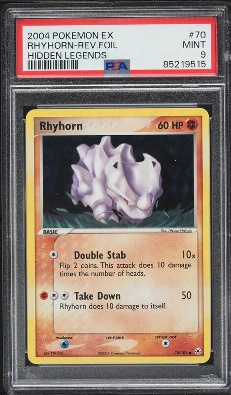 2004 Pokemon EX Hidden Legends Reverse Holo Rhyhorn #70 PSA 9 MINT