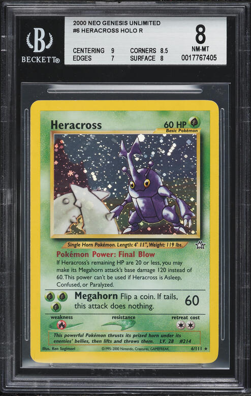 2000 Pokemon Neo Genesis Holo Heracross #6 BGS 8 NM-MT