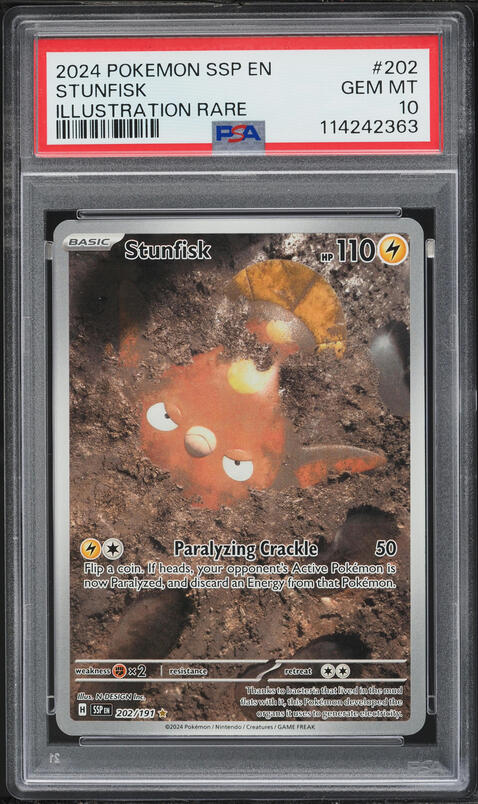 2024 Pokemon Scarlet & Violet Surging Sparks IR Stunfisk #202 PSA 10 GEM MINT