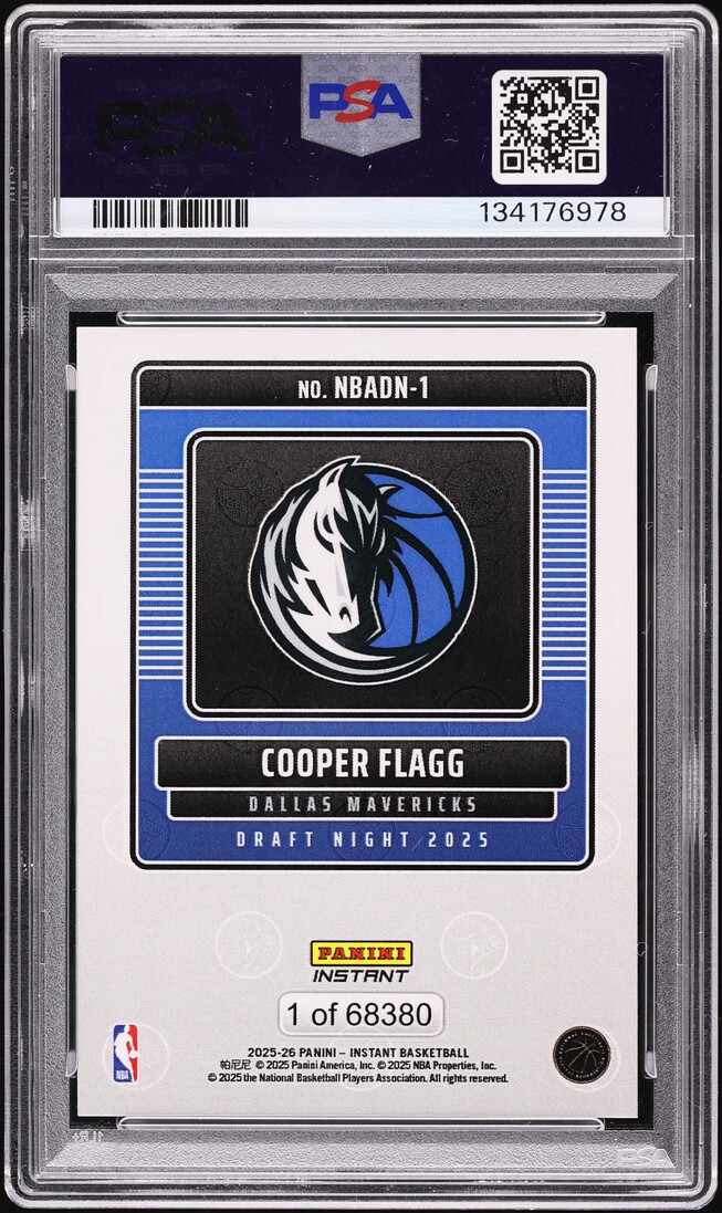 2025 Panini Instant NBA Draft Night Cooper Flagg ROOKIE /68380 #NBADN-1 PSA 10 GEM MINT