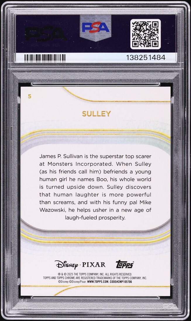 2025 Topps Chrome Disney Sapphire Edition Purple Sulley /15 #5 PSA 10 GEM MINT