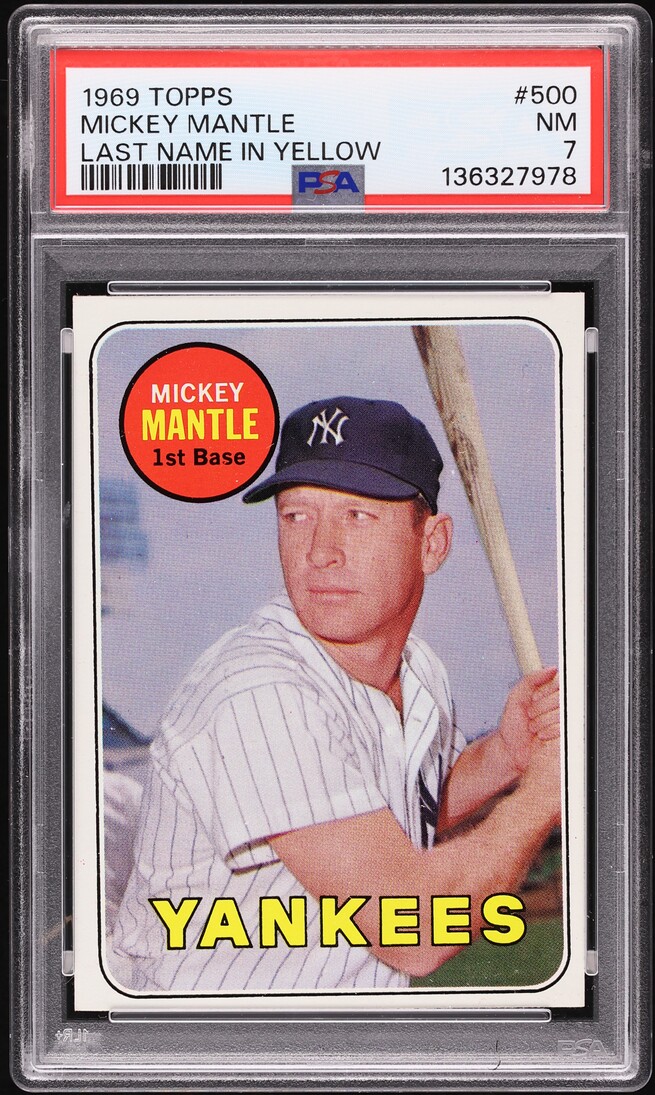 1969 Topps Mickey Mantle YELLOW LAST NAME #500 PSA 7 NRMT