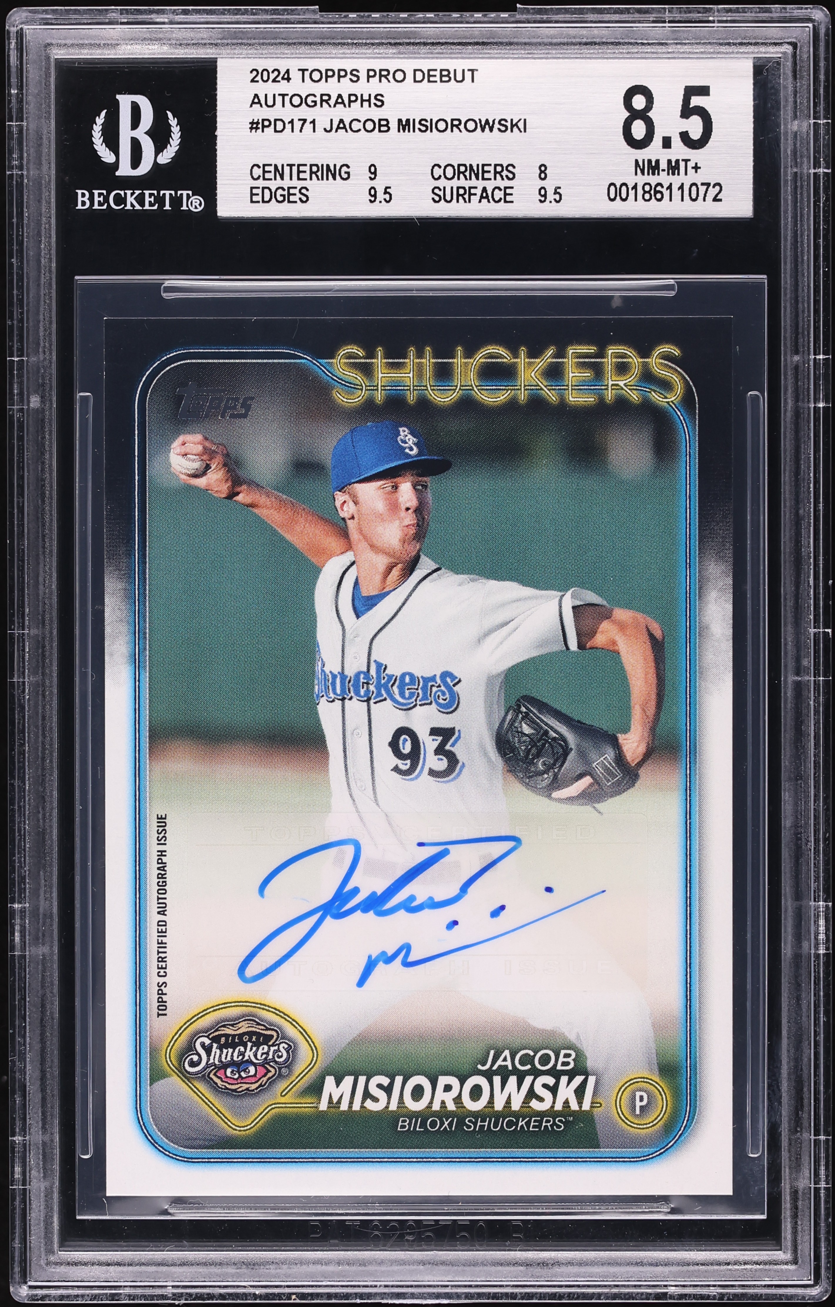 Misiorowski Jacob Topps Debut Pro RC 0 Rookie - 1 Autographed MLB 
