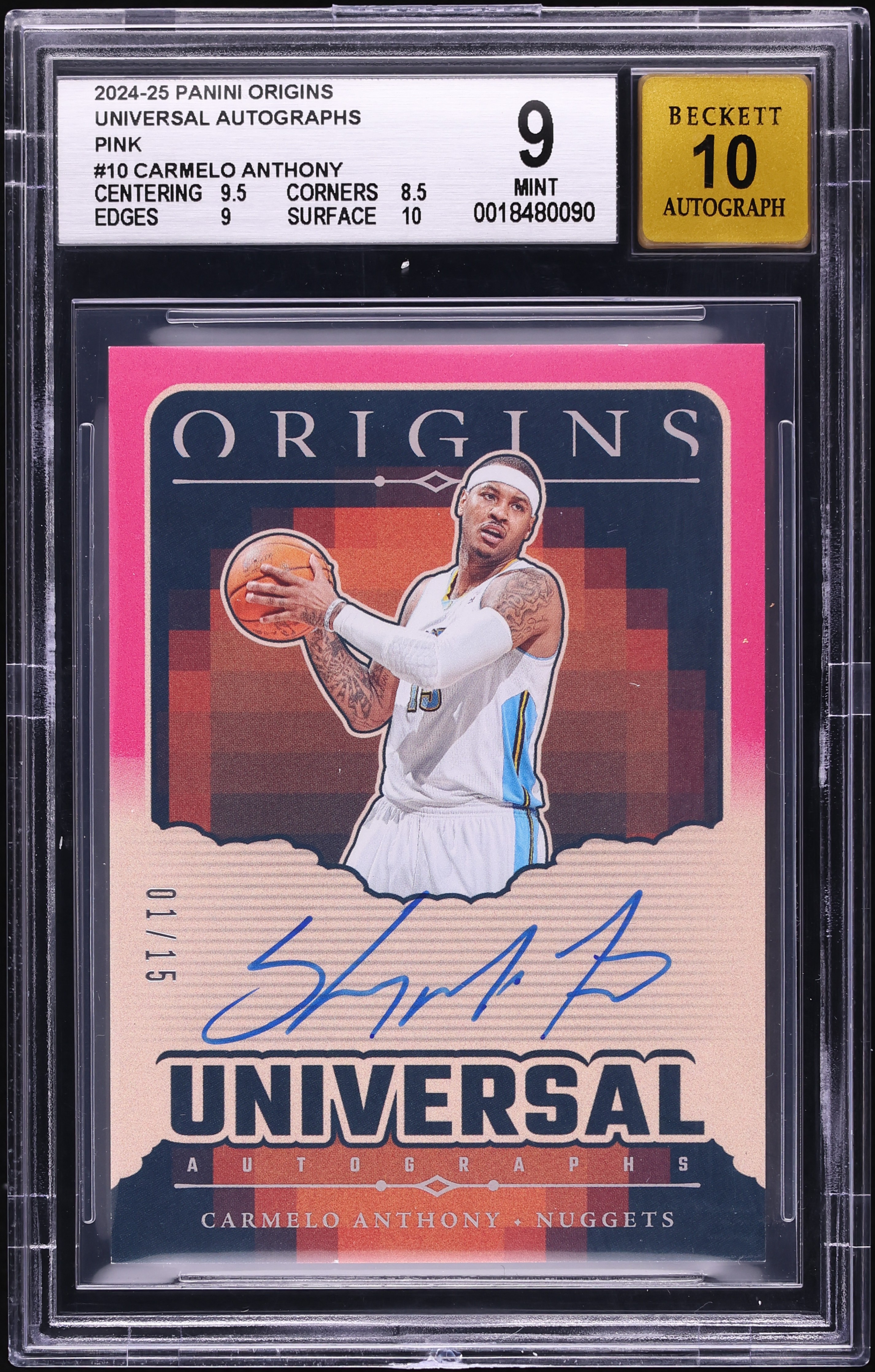 2024 Panini Origins Universal Pink Carmelo Anthony AUTO 1/15 #UA 
