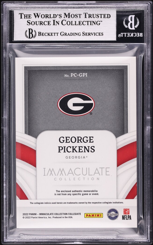 2022 Immaculate Collection Collegiate Player Caps George Pickens ROOKIE PATCH /3 BGS 9 MINT