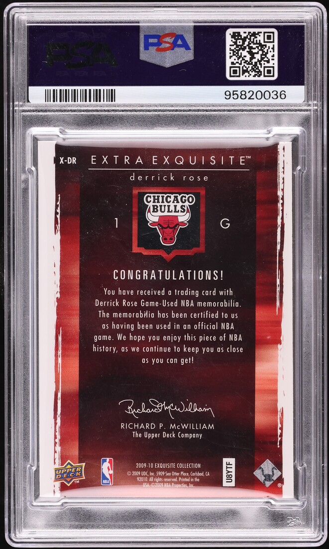 2009 Exquisite Collection Extra Exquisite Derrick Rose PATCH /50 #X-DR PSA 7 NRMT