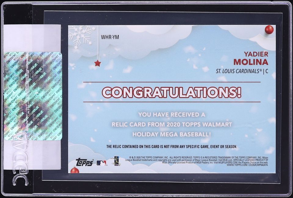 2020 Topps Holiday Yadier Molina PATCH #WHR-YM CGC AUTH