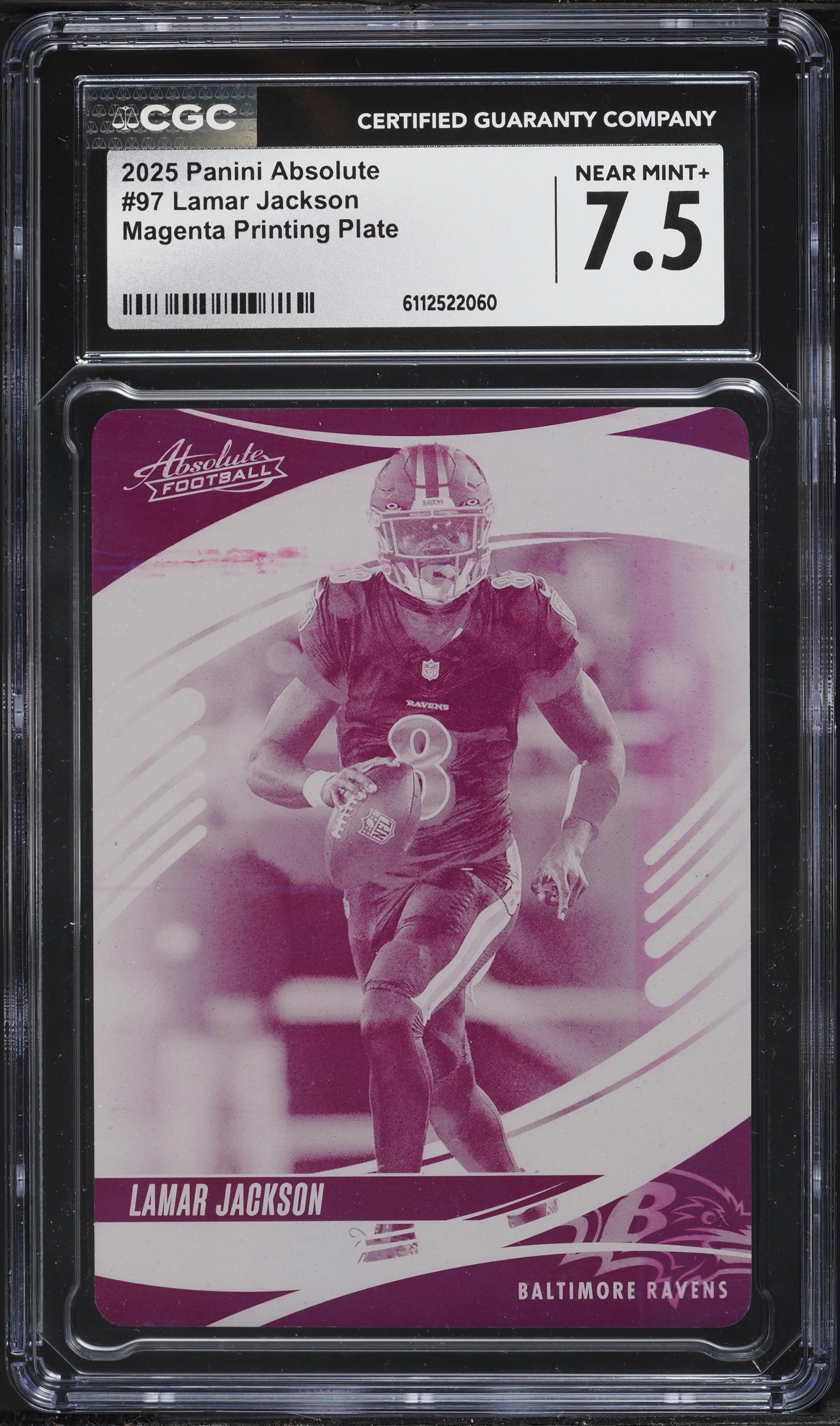 2025 Absolute Magenta Printing Plate Lamar Jackson 1/1 #97 CGC 7.5