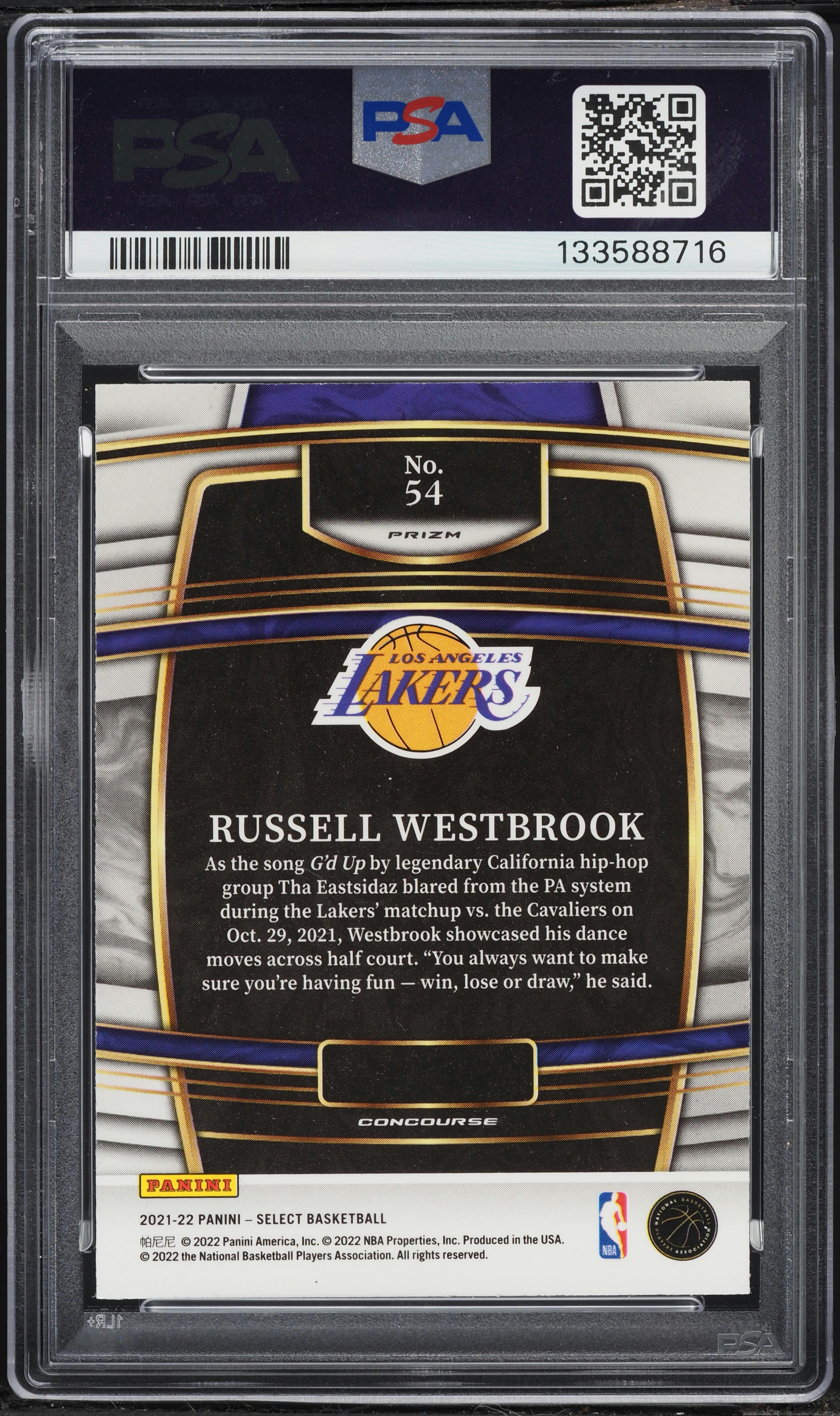 2021 Select Conocurse Zebra Prizm Russell Westbrook #54 PSA 10 GEM