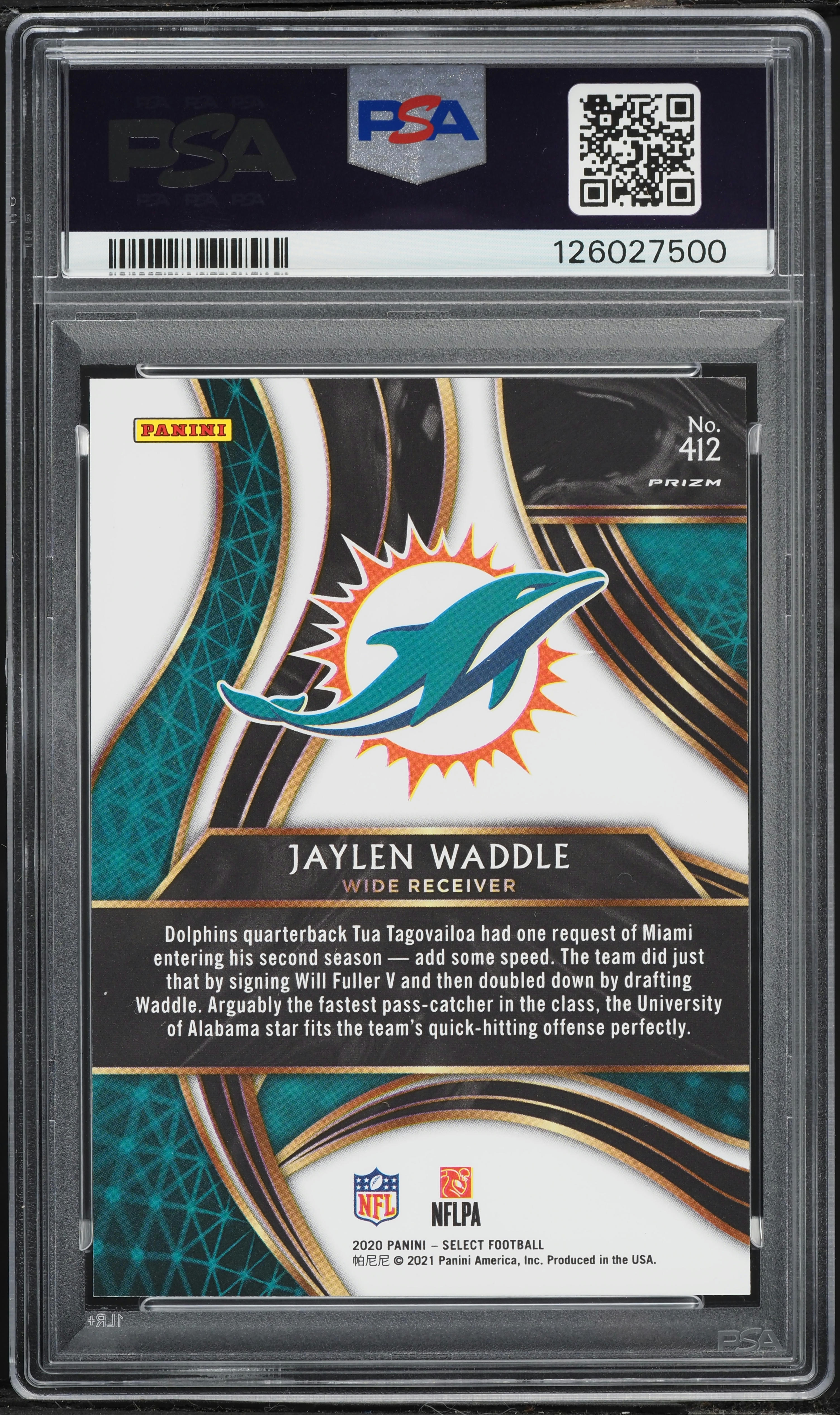 2020 Select '21 XRC Silver Prizm Jaylen Waddle ROOKIE #412 PSA 10