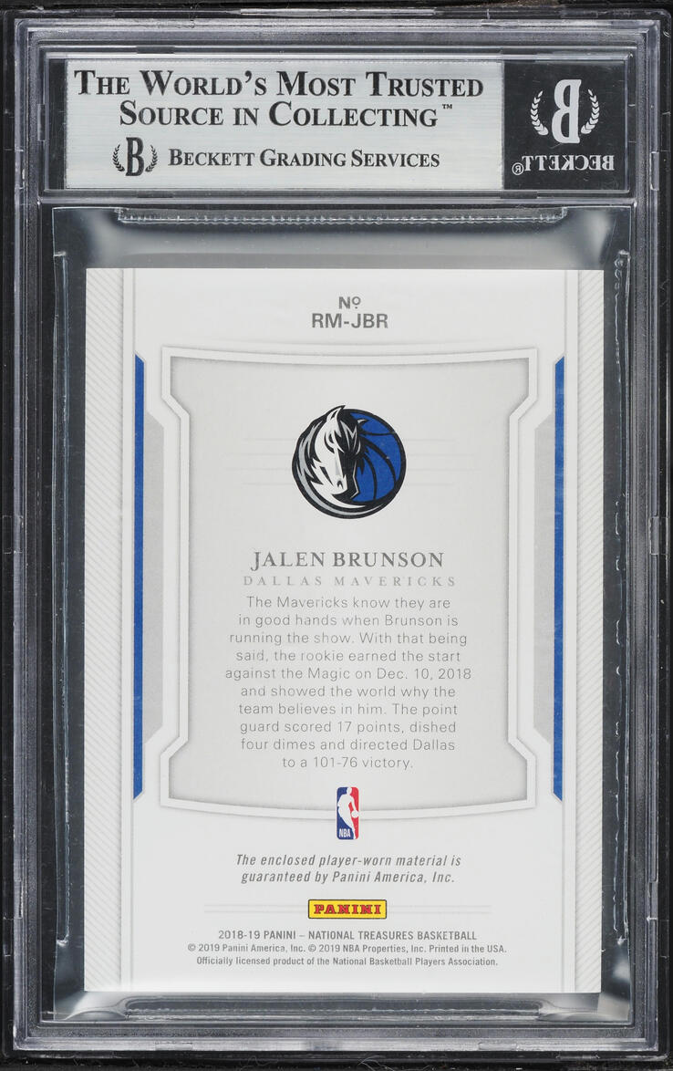 2018 National Treasures Super Prime Jalen Brunson ROOKIE PATCH 1/1 #RM-JBR BGS 9 MINT
