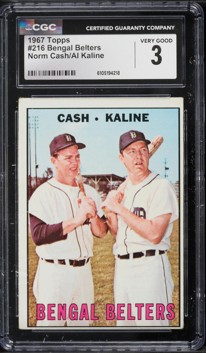1967 Topps Norm Cash & Al Kaline BENGAL BELTERS #216 CGC 3 VG