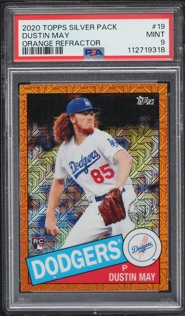 2020 Topps Silver Pack '85 Promo Orange Refractor Dustin May ROOKIE /25 #85C-19 PSA 9 MINT