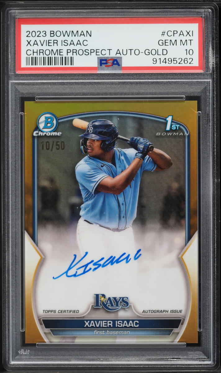 2023 Bowman Chrome Gold Refractor Xavier Isaac PROSPECT AUTO /50 #CPA-XI PSA 10 GEM MINT