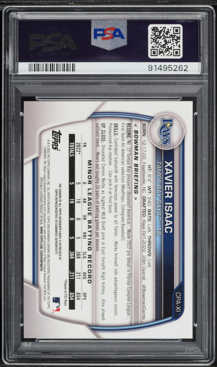 2023 Bowman Chrome Gold Refractor Xavier Isaac PROSPECT AUTO /50 #CPA-XI PSA 10 GEM MINT