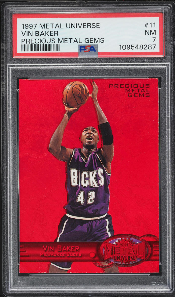 1997 Metal Universe Precious Metal Gems PMG Red Vin Baker /100 #11 PSA 7 NRMT