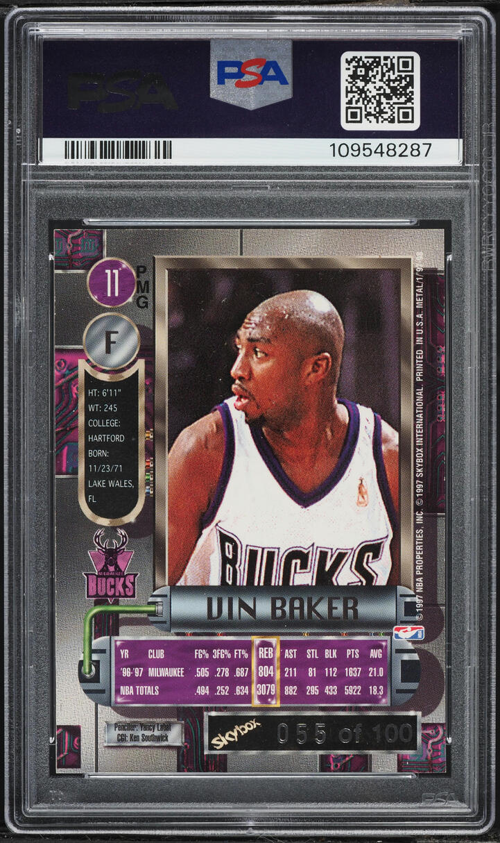 1997 Metal Universe Precious Metal Gems PMG Red Vin Baker /100 #11 PSA 7 NRMT