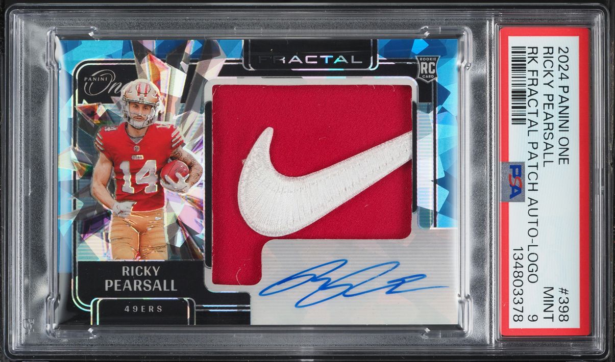 2024 Panini One Fractal Logo Ricky Pearsall ROOKIE NIKE PATCH AUTO /5 #398 PSA 9 MINT