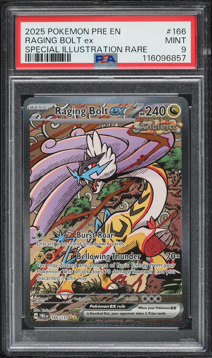 2025 Pokemon Scarlet & Violet Prismatic Evolutions SIR Raging Bolt EX #166 PSA 9 MINT