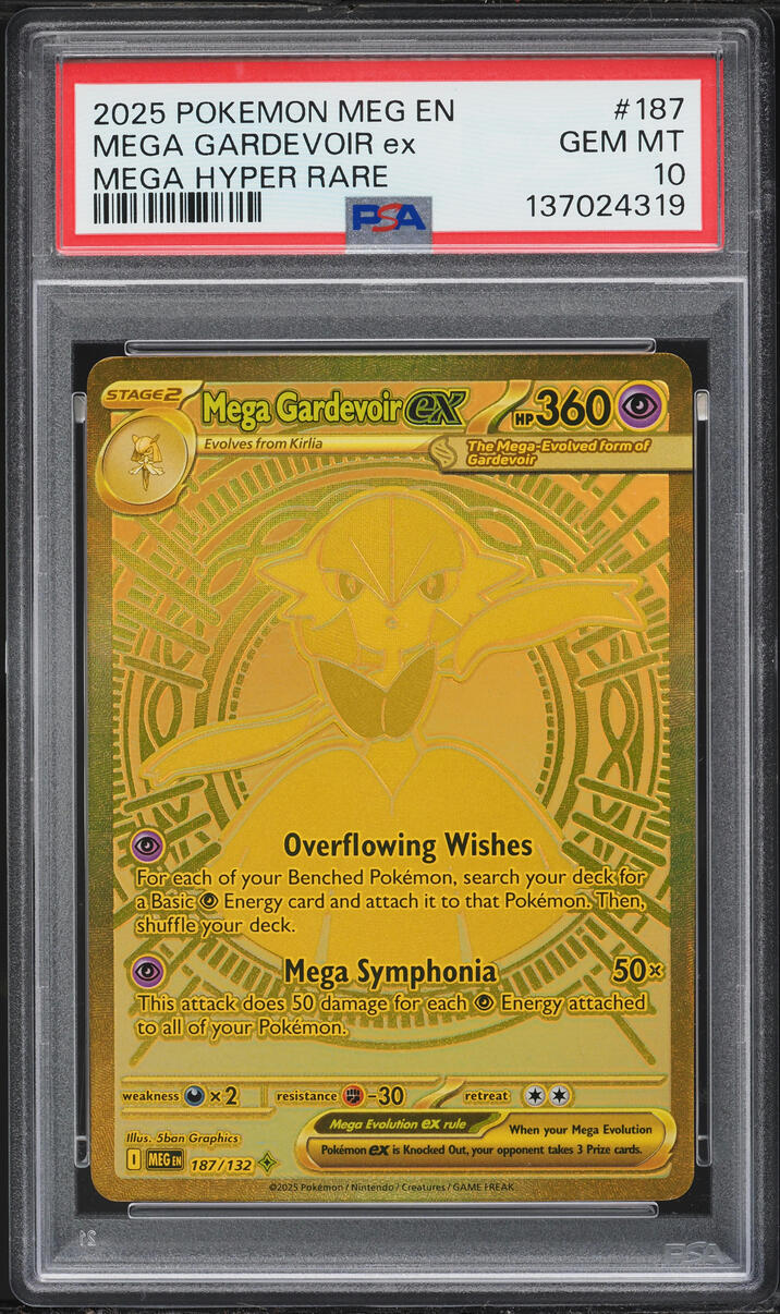 2025 Pokemon Mega Evolution Gold Rare Mega Gardevoir EX #187 PSA 10 GEM MINT