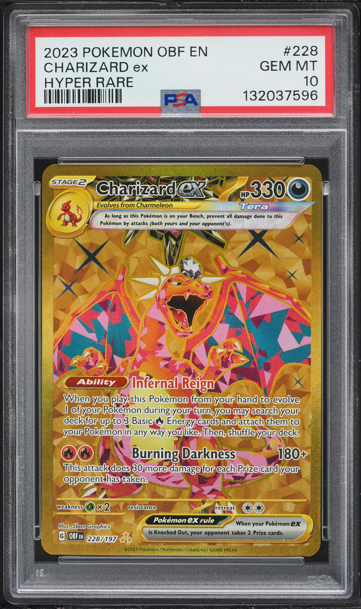 2023 Pokemon Scarlet & Violet Obsidian Flames Gold Rare Charizard ex #228 PSA 10 GEM MINT