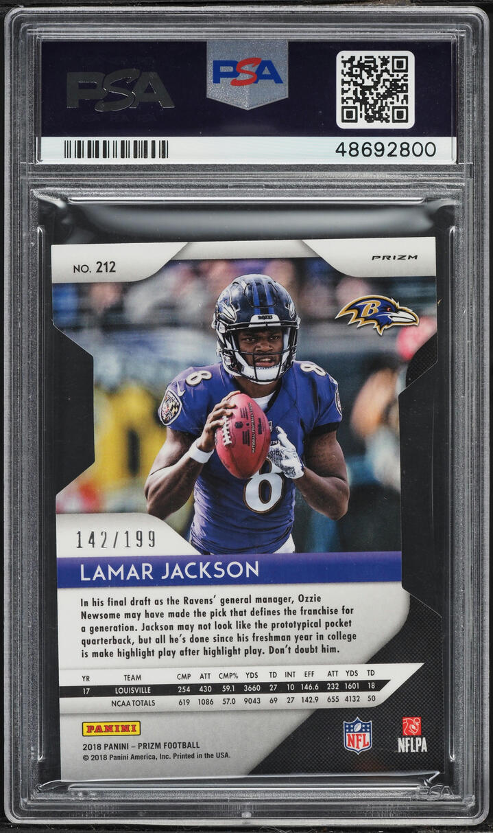2018 Panini Prizm Light Blue Die-Cut Lamar Jackson ROOKIE /199 #212 PSA 9 MINT