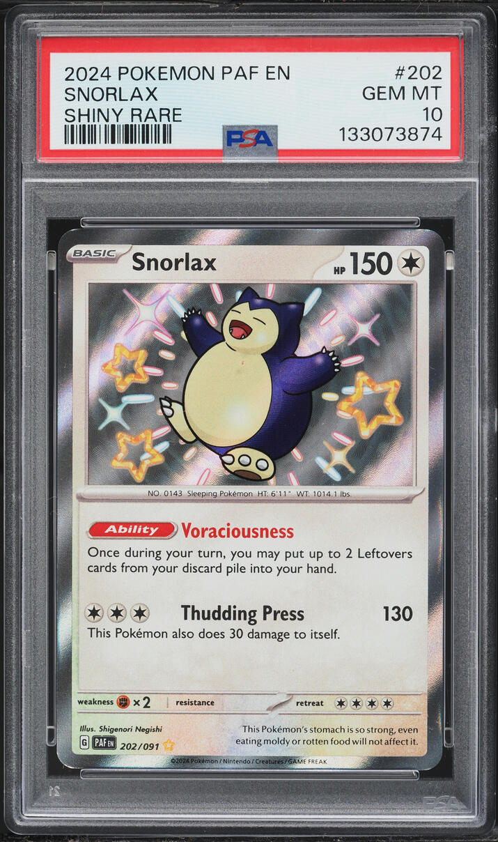 2024 Pokemon Scarlet & Violet Paldean Fates Holo Shiny Snorlax #202 PSA 10 GEM MINT