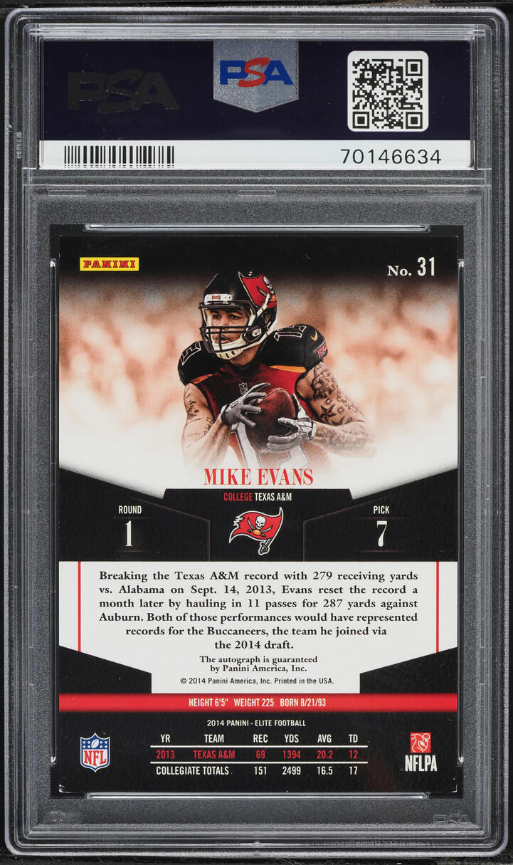 2014 Panini Elite Mike Evans ROOKIE AUTO #31 PSA 7 NRMT