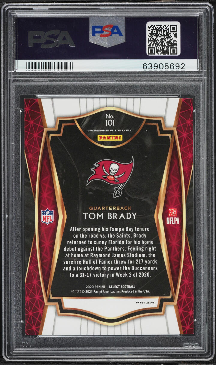 2020 Select Premier Level Zebra Prizm Tom Brady #101 PSA 10 GEM MINT