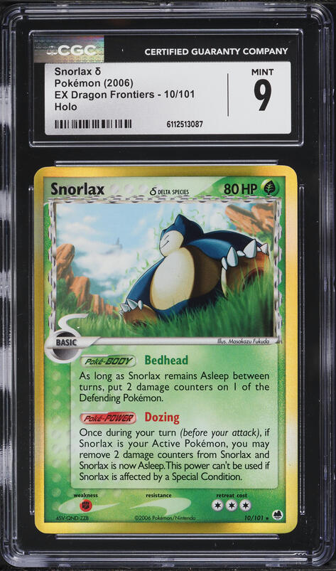 2006 Pokemon EX Dragon Frontiers Holo Snorlax #10 CGC 9 MINT