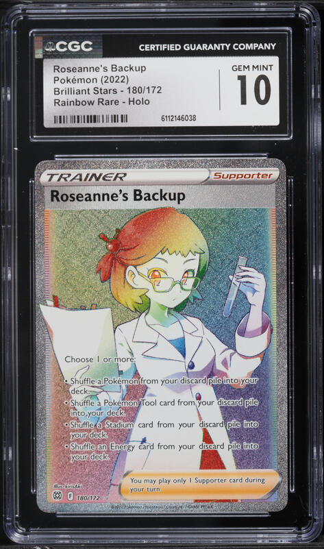 2022 Pokemon Sword & Shield Brilliant Stars Rainbow Rare Roseanne's Backup #180 CGC 10 GEM MINT