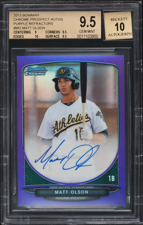 2013 Bowman Chrome Purple Refractor Matt Olson PROSPECT AUTO /10