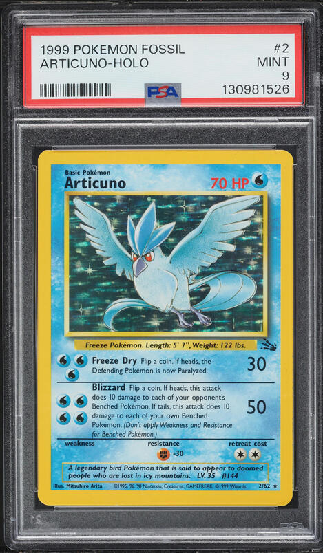 articuno pokemon card 1995 Holo Fossil 1st Edition #2 PSA 9 As long as Articuno is your Active Pokemon I was looking at my