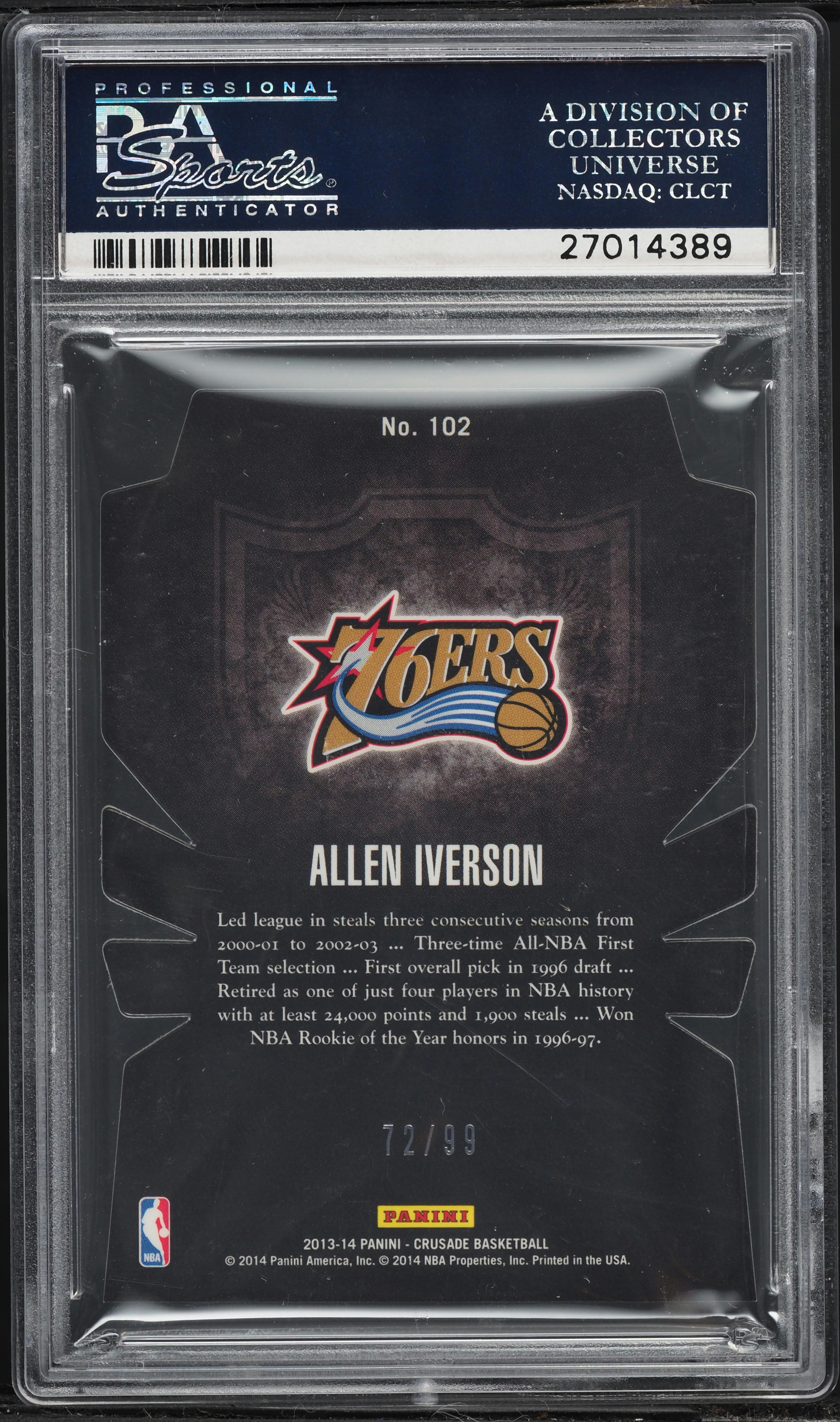 2013 Panini Crusade Orange Die Cut Allen Iverson /99 #102 PSA 10