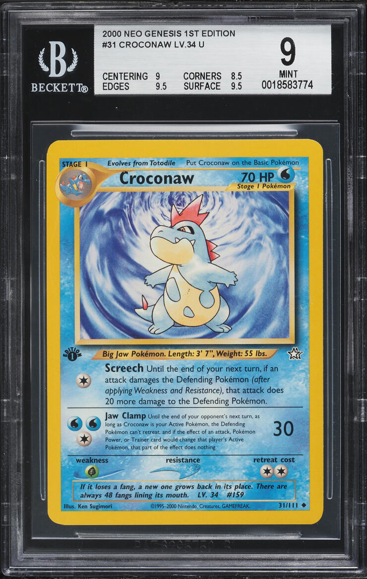 2000 Pokemon Neo Genesis 1st Edition Croconaw #31 BGS 9 MINT on