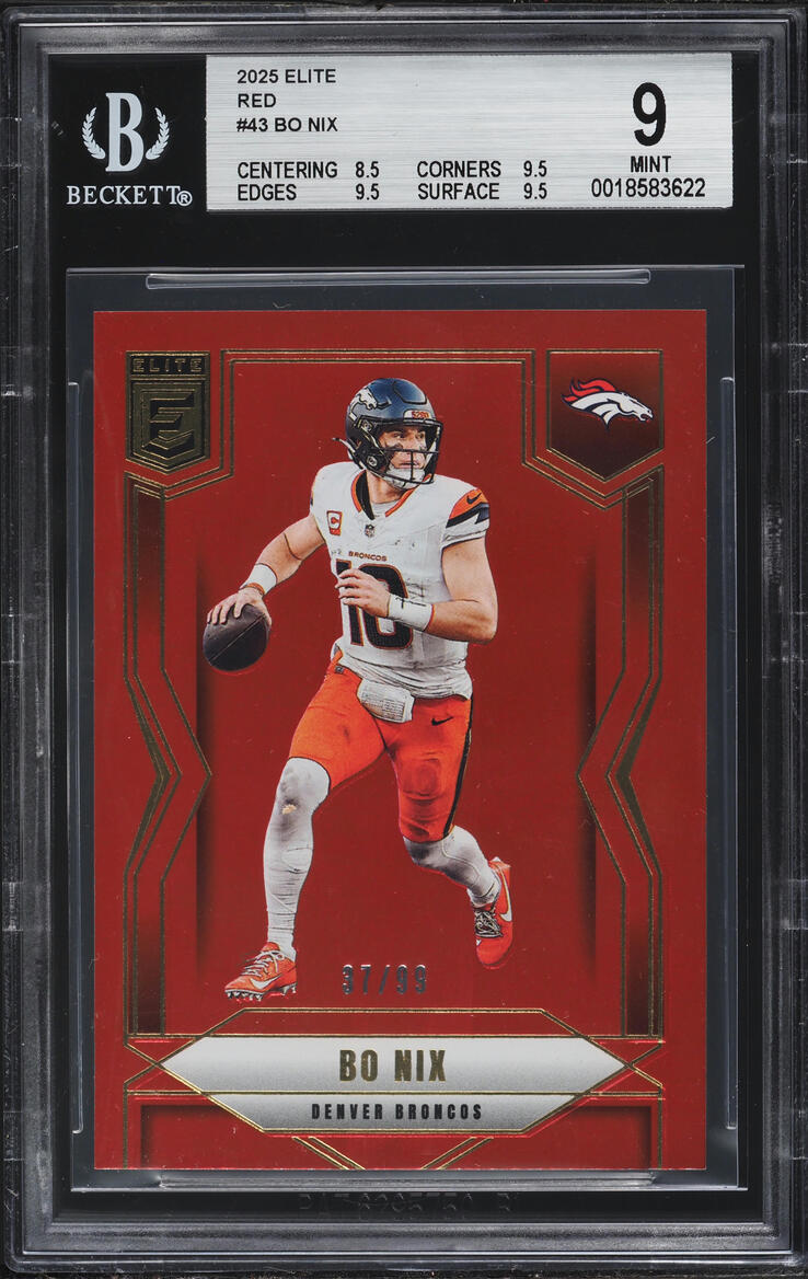 2025 Panini Elite Red Bo Nix /99 #43 BGS 9 MINT