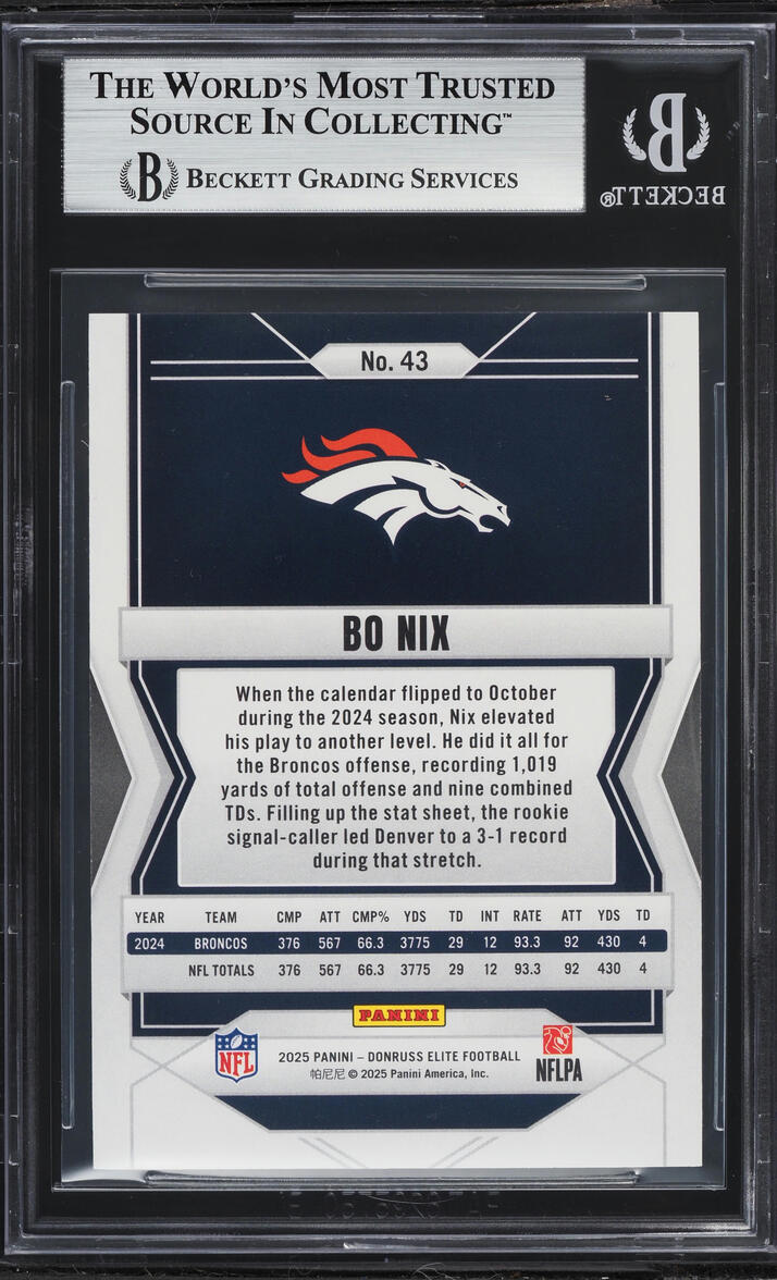 2025 Panini Elite Red Bo Nix /99 #43 BGS 9 MINT