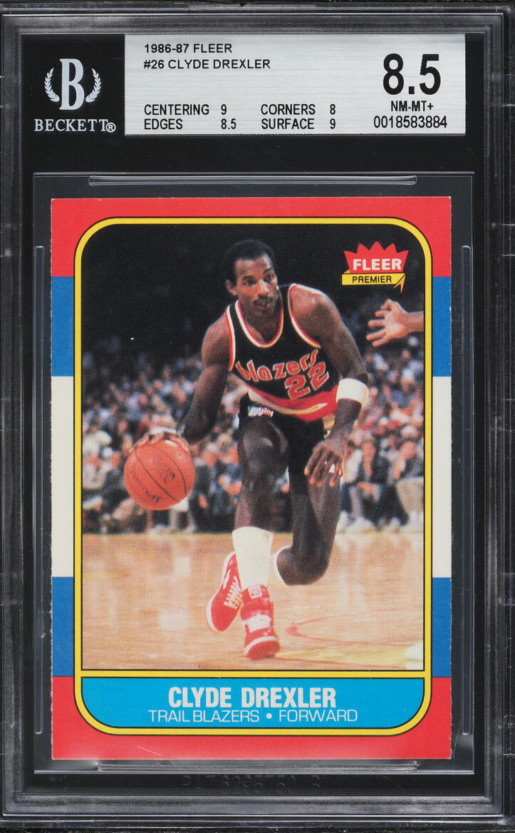 1986 Fleer Basketball Clyde Drexler ROOKIE #26 BGS 8.5 NM-MT+