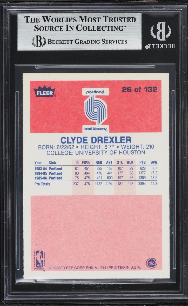 1986 Fleer Basketball Clyde Drexler ROOKIE #26 BGS 8.5 NM-MT+