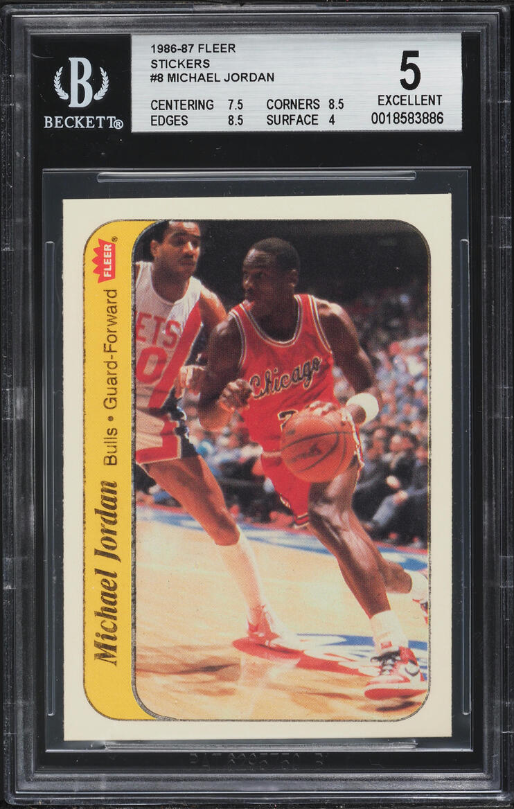 1986 Fleer Sticker Michael Jordan ROOKIE #8 BGS 5 EX