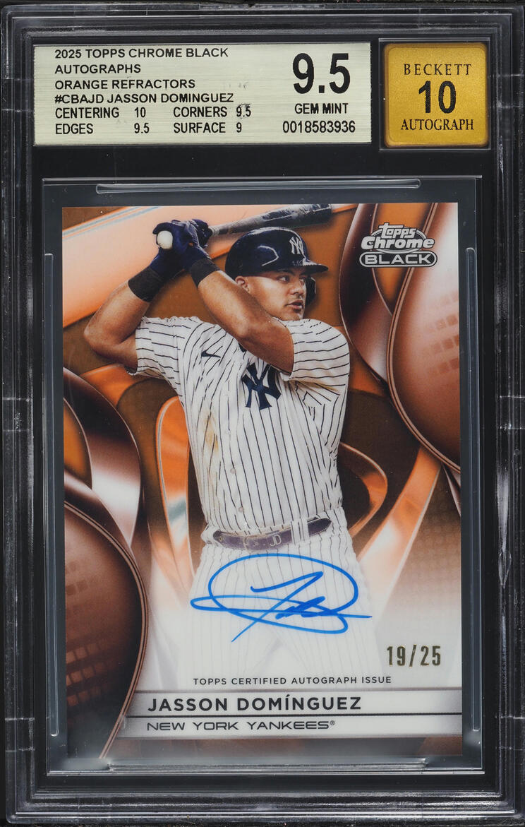 2025 Topps Chrome Black Orange Refractor Jasson Dominguez AUTO /25 #CBAJD BGS 9.5 GEM MINT