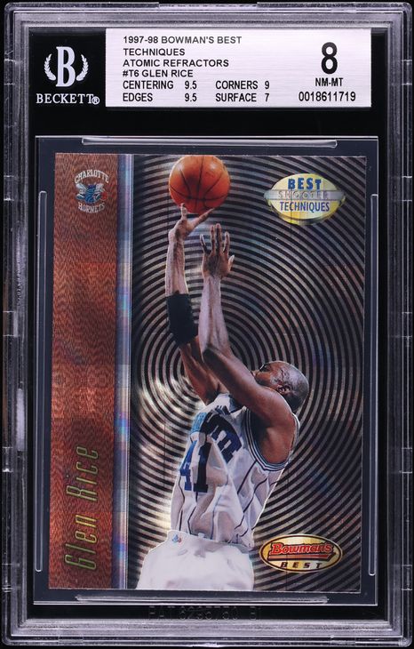 1997 Bowman's Best Techniques Atomic Refractors Glen Rice #T6 BGS 8 NM-MT